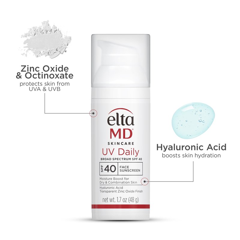 EltaMD UV Daily SPF 40 Face Sunscreen Moisturizer with Zinc Oxide, Daily Face Moisturizer with SPF, Sunscreen, For Dry Skin 1.7 oz Pump (Pack of 2)