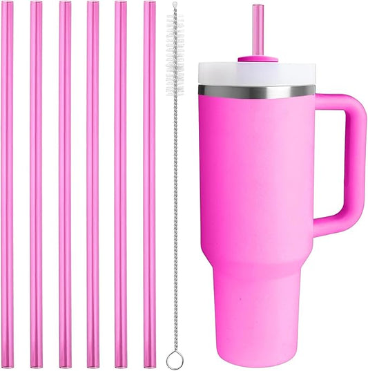 Replacement Straw Compatible with 40 oz Stanley Quencher Tumbler, 12 Inch Extra Long Reusable Plastic Straws for 40 Oz Cup,Dark Pink-6 Pack