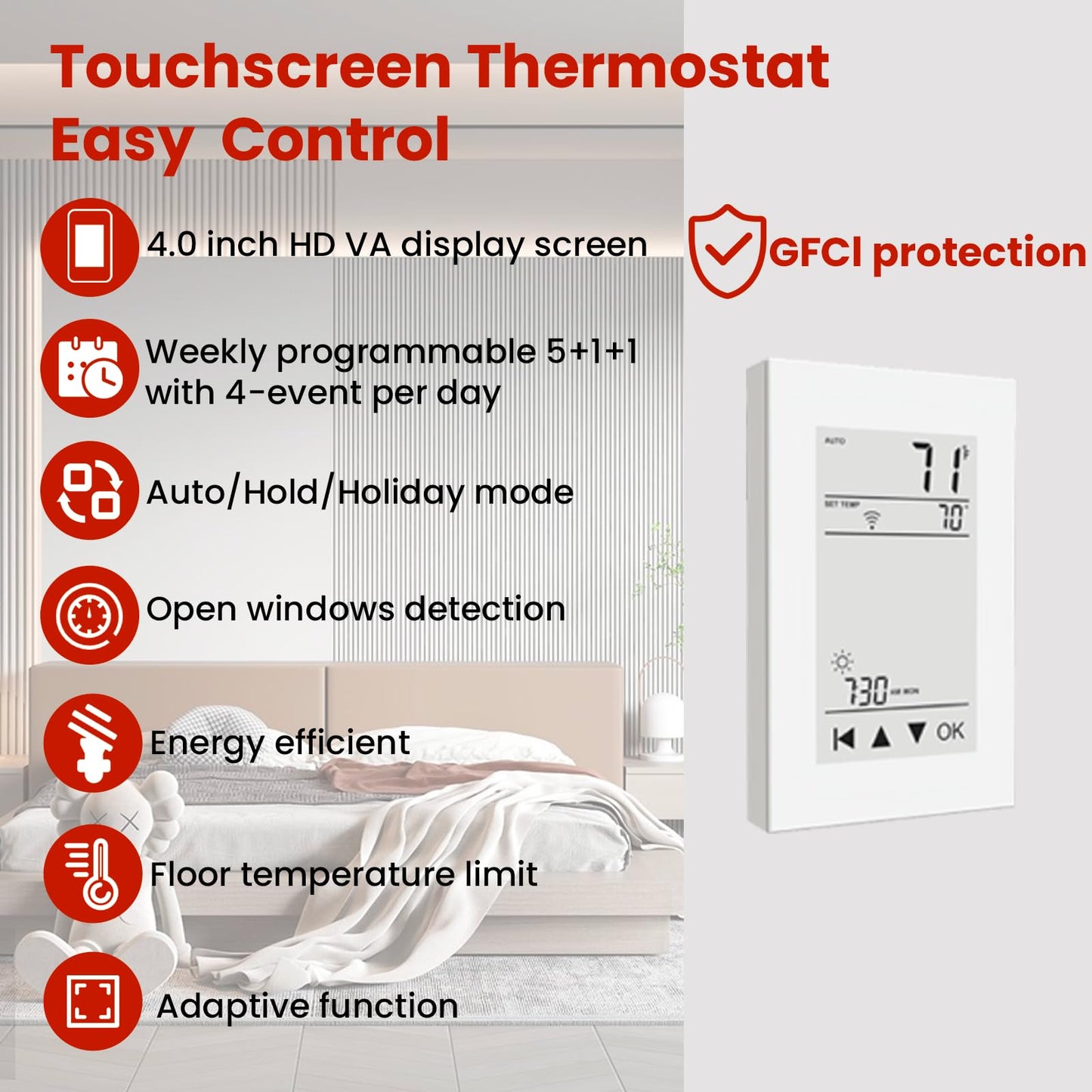 100 sqft HEATIT Warmmat Electric Radiant Self-adhesive Floor Heat Heating System & ET-72 Thermostat & Alarm Monitor