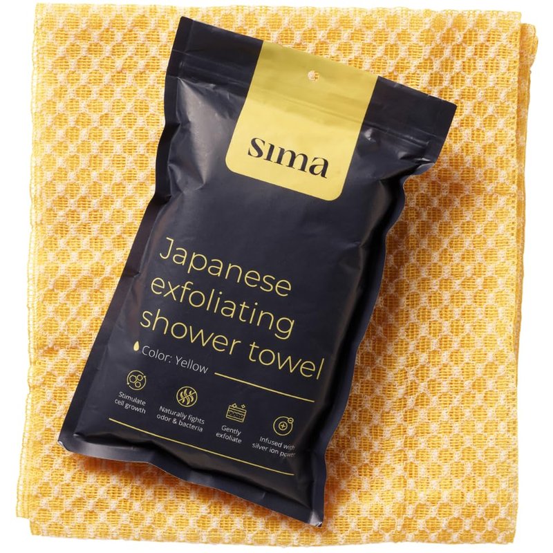 Exfoliating Washcloth Face & Body Scrub Towel - Japanese Exfoliating Towel with Hexagon Fibers, Body Scrubber with 2 Sides for Scrubbing & Washing, Extra Long Towels (Blue, 2 Pack)