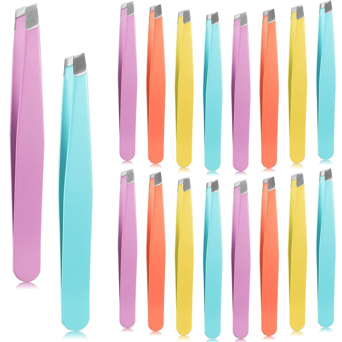 Maitys 16 Pieces Slanted Eyebrow Tweezers Stainless Steel Tip Precision Tweezers Bulk for Women and Men Personal Care Ingrown Hair, Facial Hair and Lash Extension
