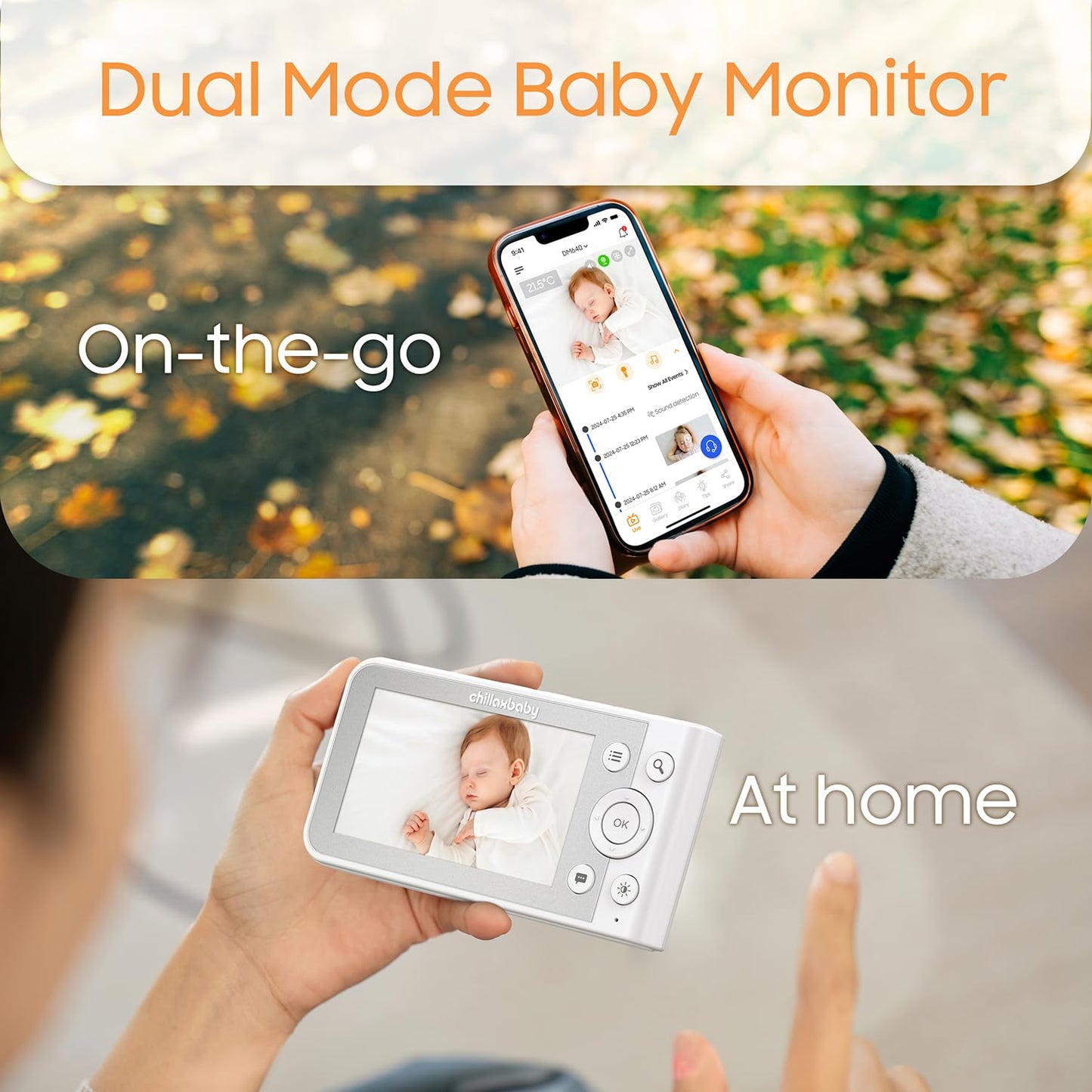 CHILLAX Daily Video Baby Monitor - WiFi Smart Baby Monitor with Camera & Parent Unit,App Support,HD Camera, Privacy Protection WiFi ON/Off Switch, 2-Way Audio,Night Vision,Auto Dimming LED
