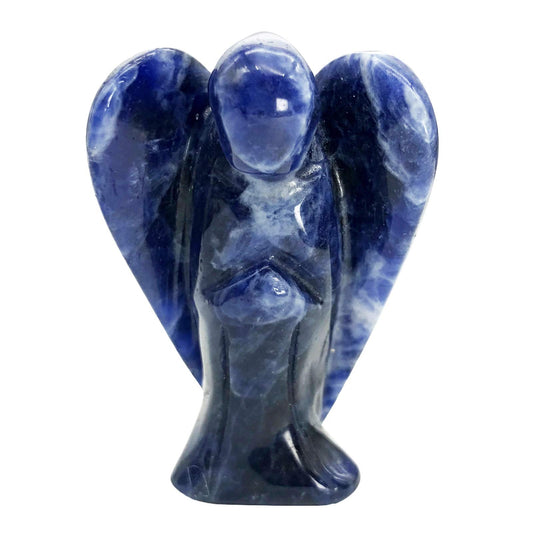 favoramulet 2 Inches Sodalite Crystal Pray Guardian Angel Statue, Carved Healing Peace Angel with Wing Figurine Pocket Stone