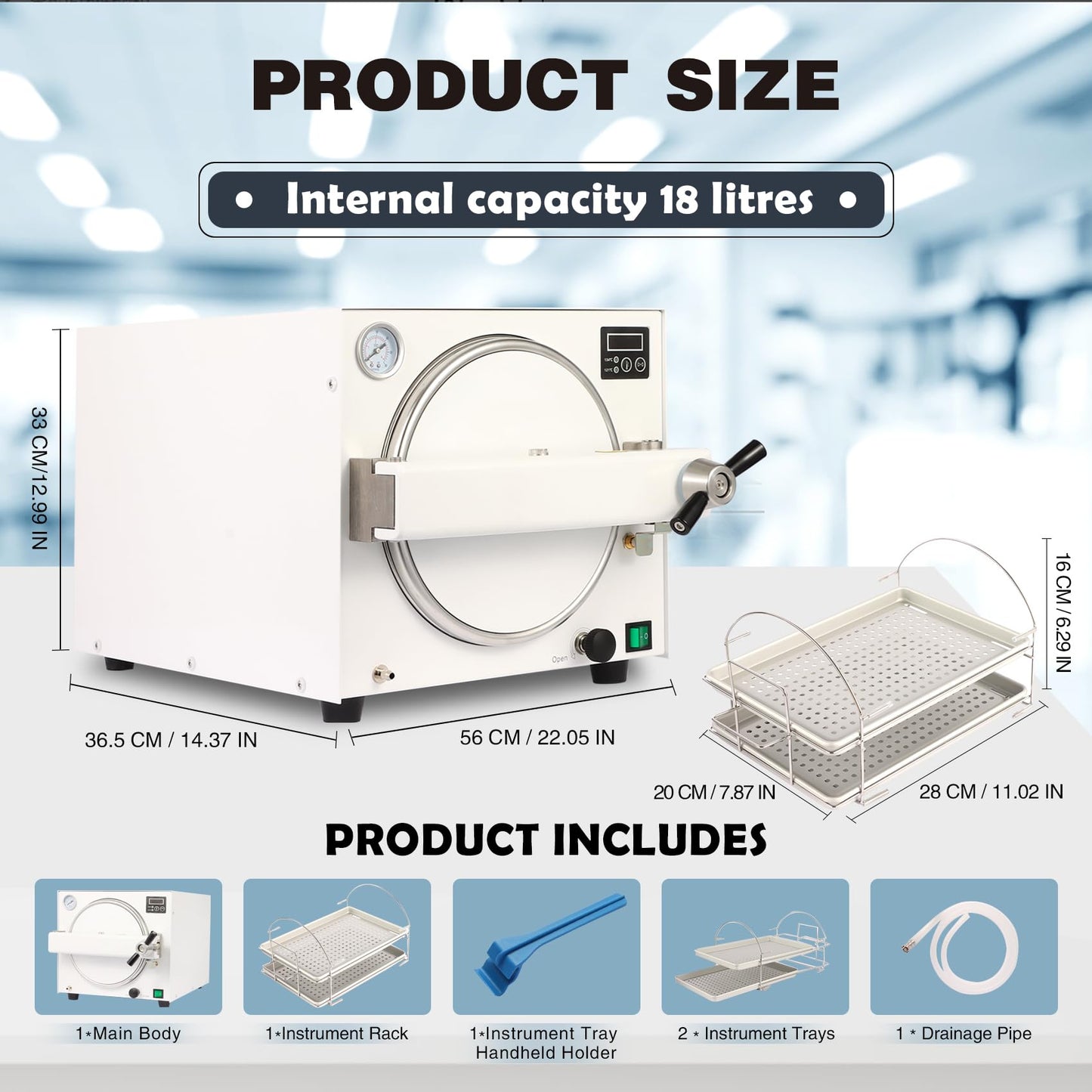 18L Autoclave Sterilizers Lab Autoclave Machine, 1100W Sterilizer Autoclave for Tools, 110V High Temperature Steam Sterilizer with LED Digital Display & Overheat Protection Etc