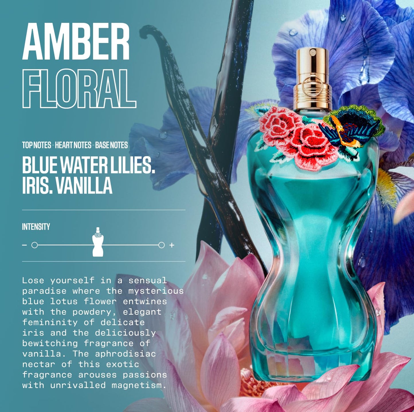 Jean Paul Gaultier La Belle Paradise Garden Eau de Parfum for Women - Long Lasting Floral Amber Women's Perfume with Blue Water Lily, Iris & Vanilla - Designer Fragrance Spray, 1.7 oz