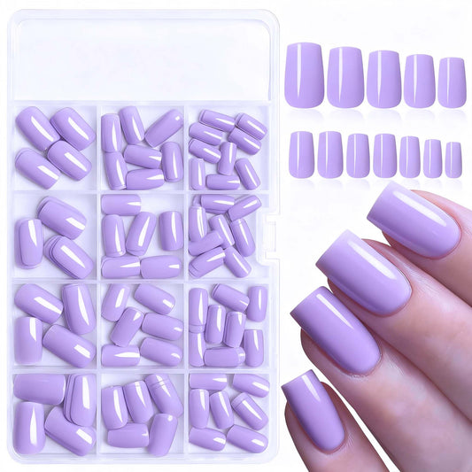 LoveOurHome 240pc Purple Press on Nails Medium Square Fake Nails Press ons Square Nail Tips Gel False Nails Colored Presson Artificial Fingernails & Glue Adhesive Tabs Women Girls Manicure Decor