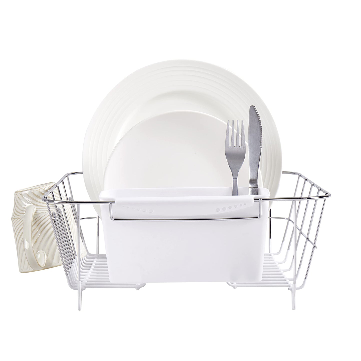 Sweet Home Collection 2 Piece Dish Drying Rack Set Drainer with Utensil Holder Simple Easy to Use Fits in Most Sinks, 14.5" x 13" x 5.25", White (Pack of 12)