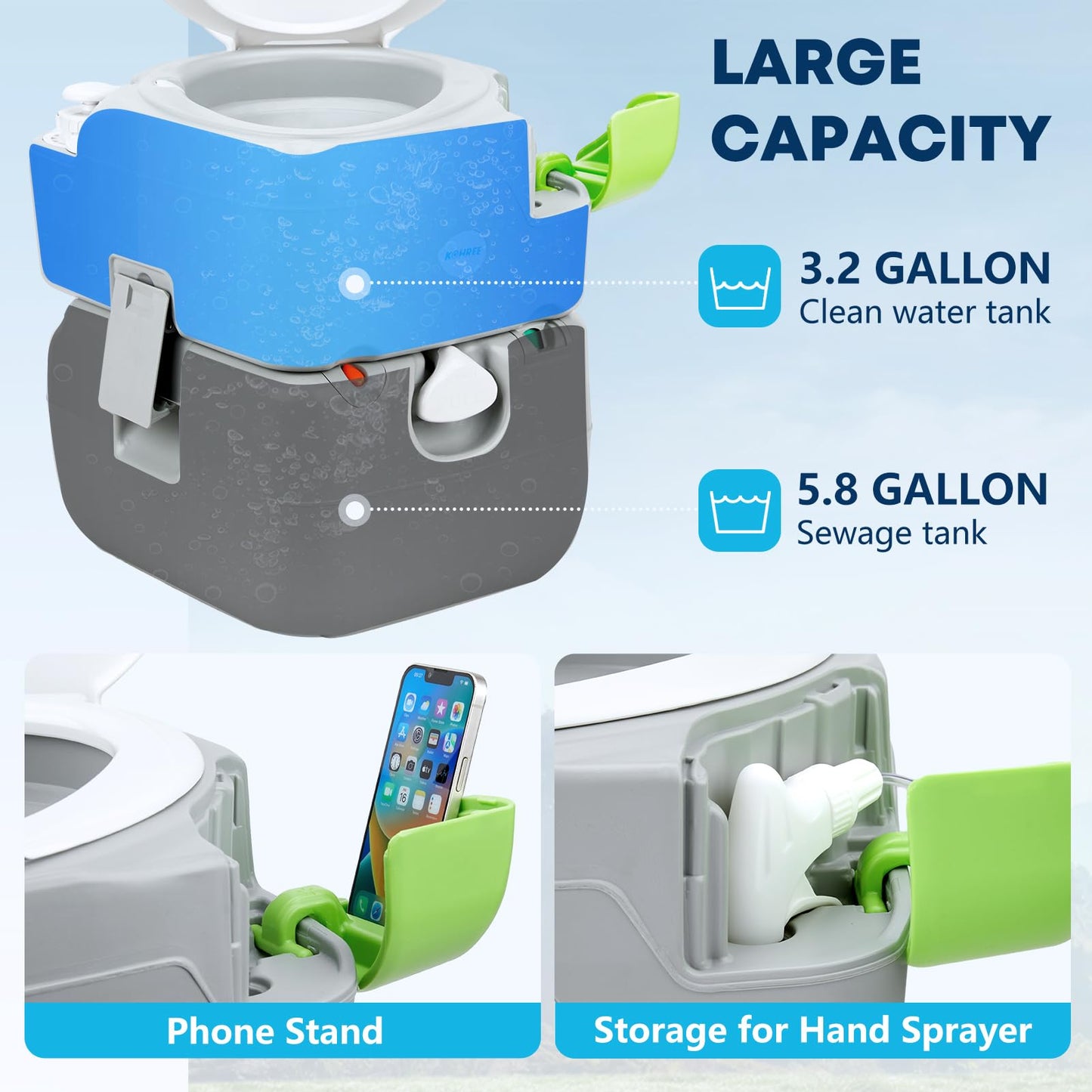Kohree Portable Sink and Toilet Combo, 5 Gal Camping Sink Hand Washing Station & 5.8 Gal Camping Toilet, Detachable Wastewater Recycled, Perfect for Outdoor Camping RV Travel Boat Garden