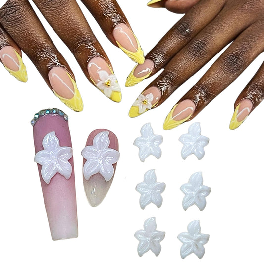 Set 8Pcs Gel 3D Flowers Nails Charms Handmade by Gel, Design for Medium & Long Nail 3D Flower for Nail Art Floral Salon Decor for Women Girls (White Orchid-Medium 8PCs)