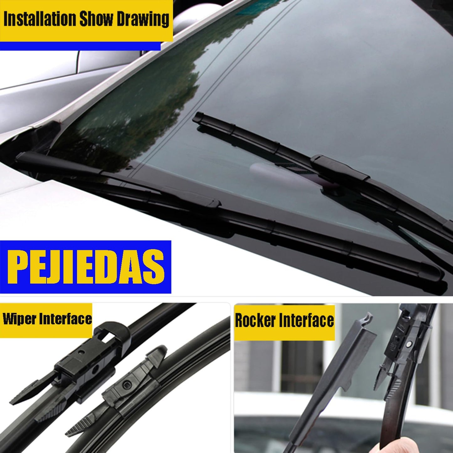 PEJIEDAS 3 x OEM Wiper Blades, Replacement Wiper Blades for Ford C-Max 2013-2018, (28“ & 26” Front Wipers + 12” Rear Wiper Blades)