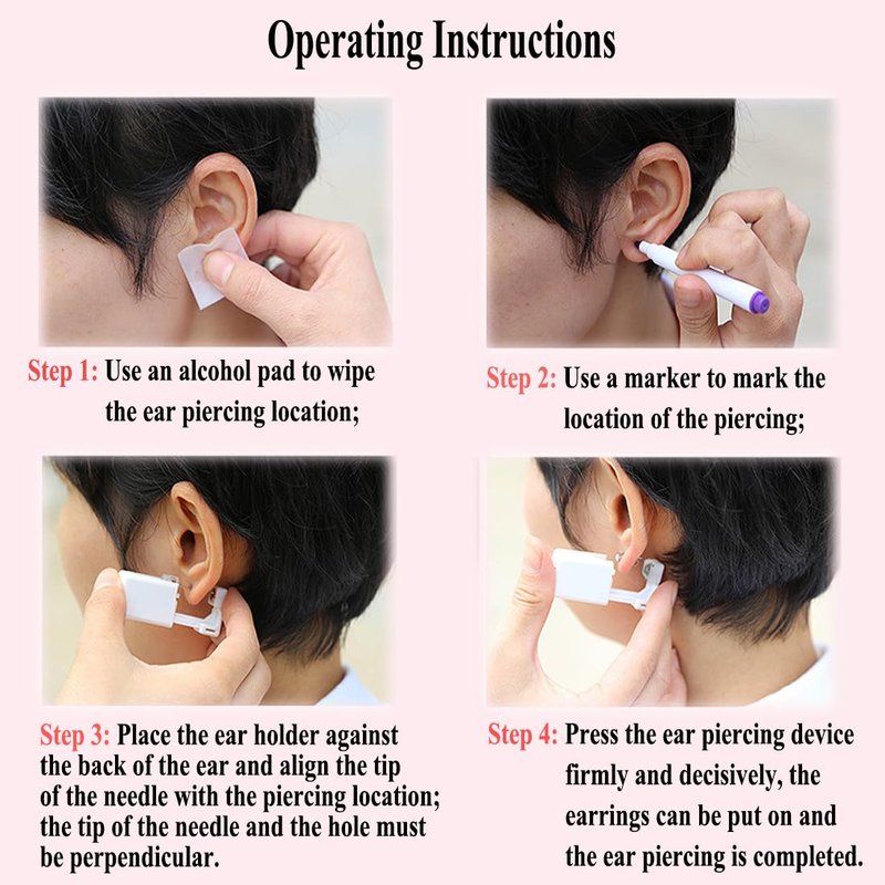 VitaCool Ear Piercing Kit Disposable Ear Cartilage Piercing Gun Kit with Sterile 4mm CZ Ball Studs Easy and Safe Earring Self for Yourself Use at Home(Silver Mixed Patterns 4mm)