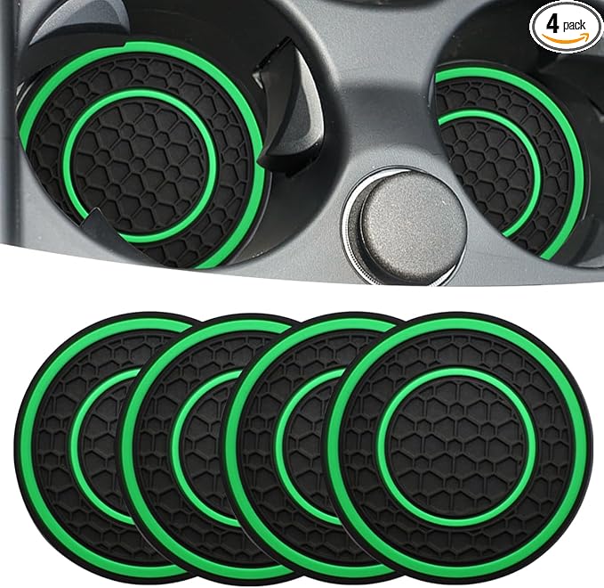 Car Cup Coaster Universal Automotive Waterproof Non-Slip Cup Holders Sift-Proof Spill Holder Car Interior Accessories 4 Pack Black & Green