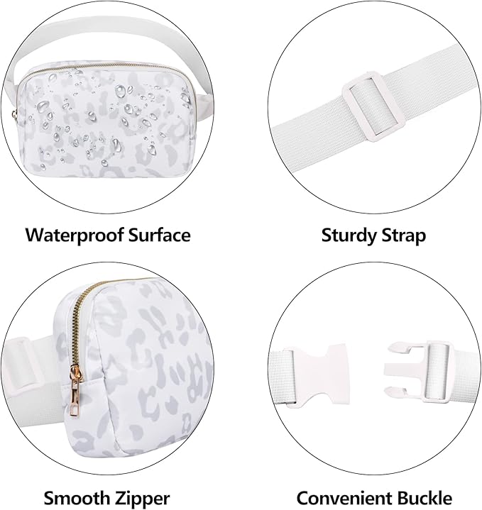 VOROLO Fanny Pack For Women And Men Crossbody Bag Belt Bag with Adjustable Strap Graduation Gifts Leopard white