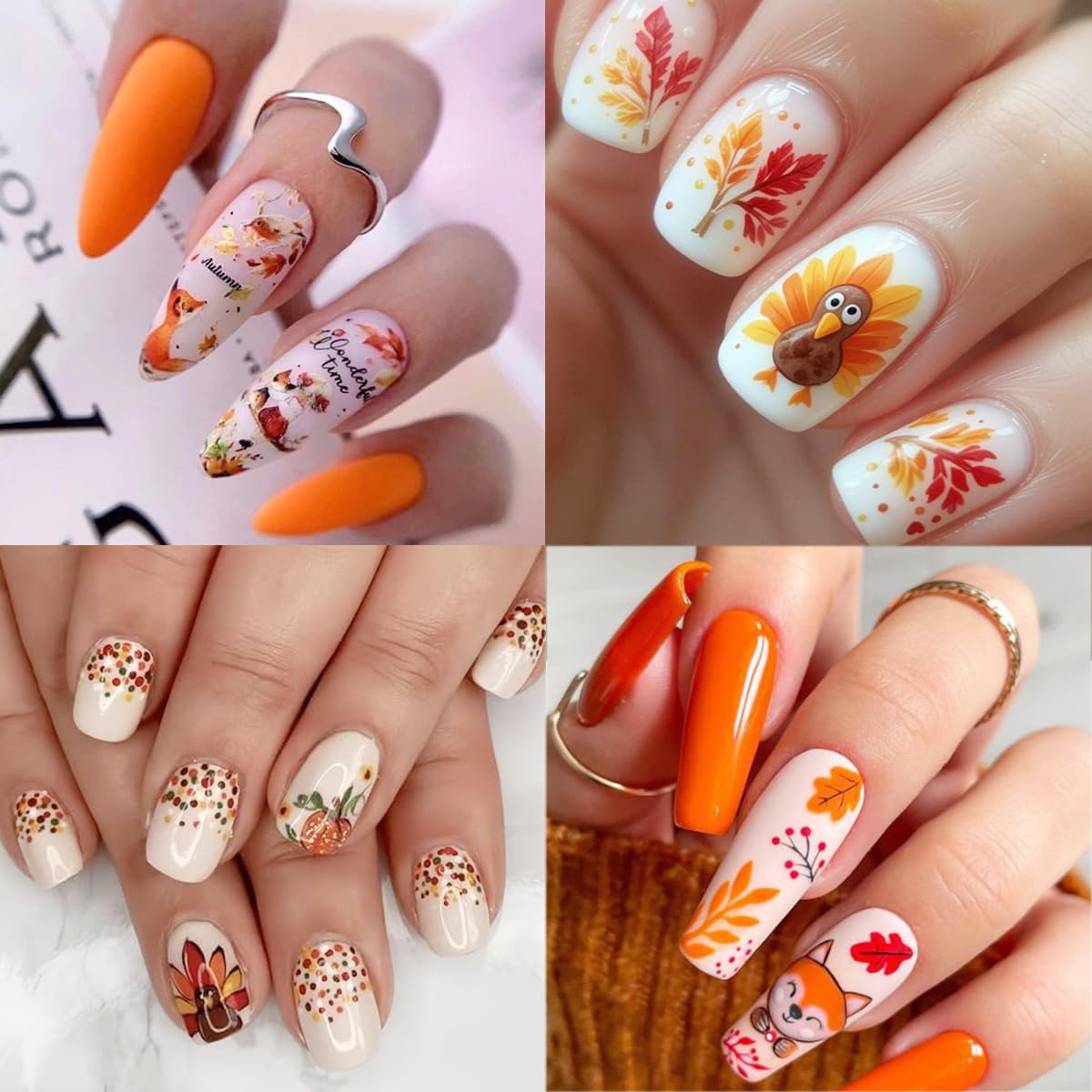 6 Sheets Fall Nail Stickers for Nail Art 3D Cute Turkey Pumpkin Nail Art Stickers Autumn Maple Leaf Sunflower Design Thanksgiving Nail Decals Nail Art Supplies for Women Acrylic Manicure Decoration