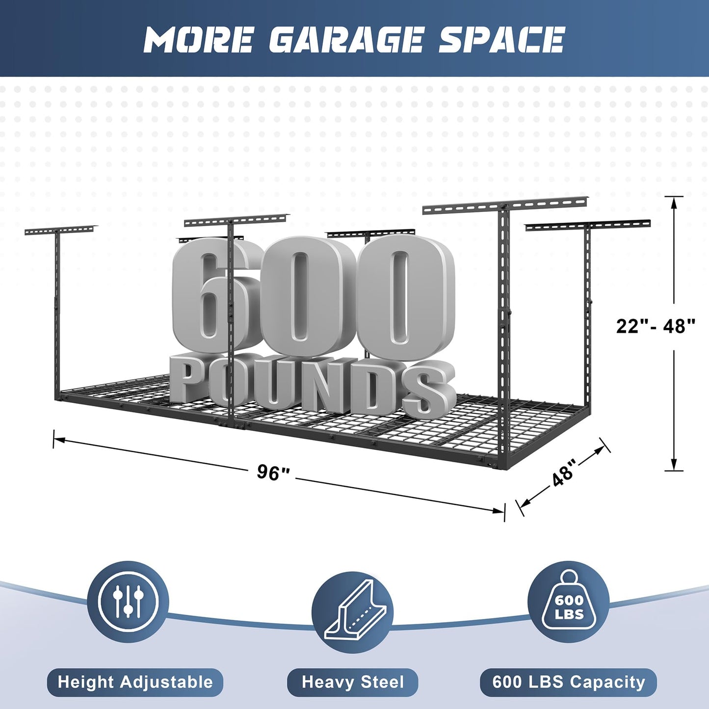 Jusgym 4X8FT Overhead Garage Storage Rack and 2 Pack Heavy Duty Garage Wall Shelving Set (1x4ft)