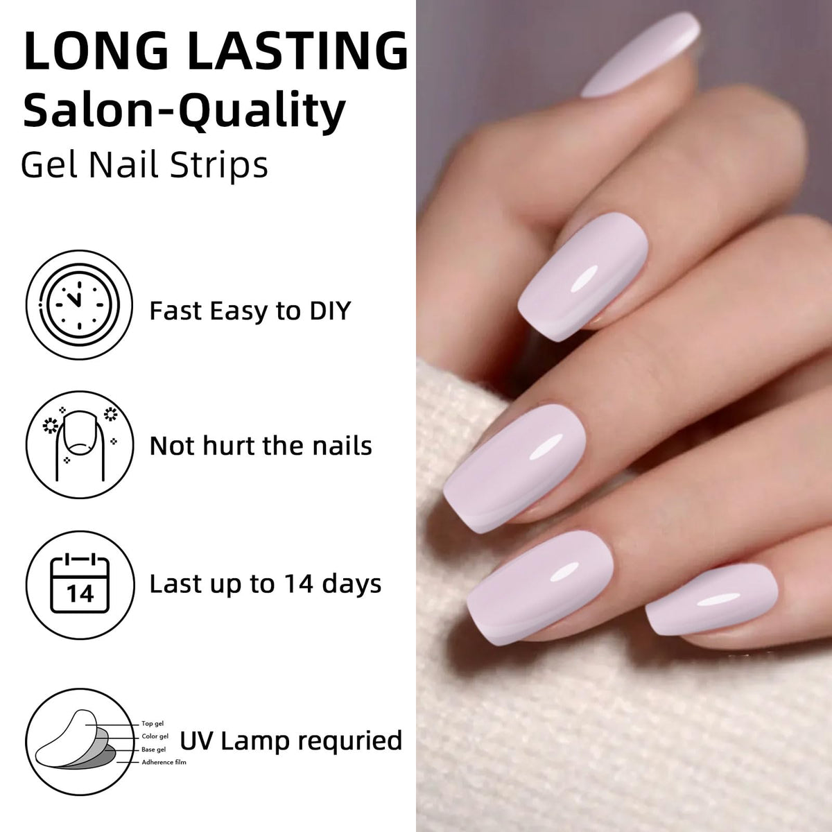 DUKASOU Semi Cured Gel Nail Strips,28 Pcs Gel Nail Stickers/Wraps(Nude Pink),Long Lasting Polish Stickers UV Cure,Works with UV Lamp,Easy to Apply