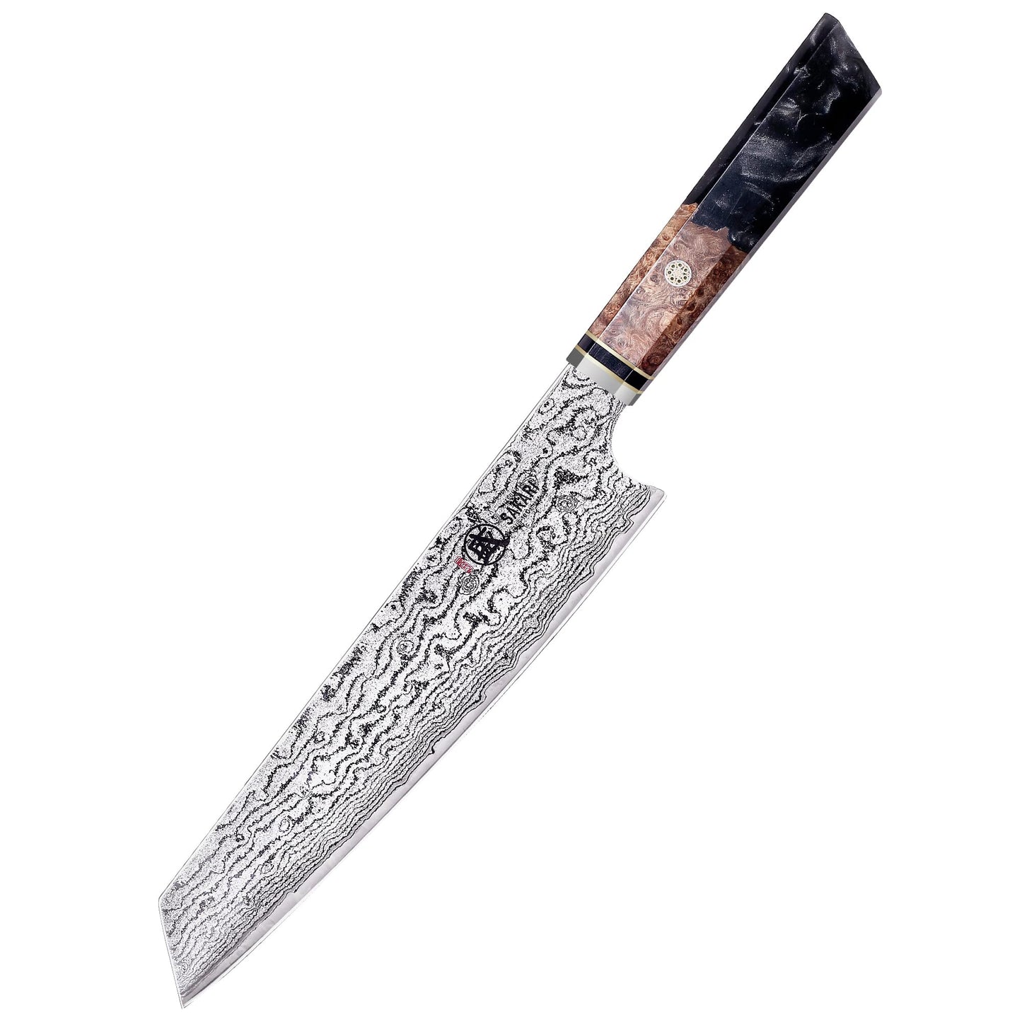 MITSUMOTO SAKARI 8 inch Kiritsuke Chef Knife & Japanese Sushi Knife, Hand Forged AUS-10 Damascus Steel with Shadowwood Handle & Sandalwood Box