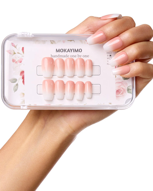 MOKAYIMO Ombre Press On Nails,Medium Square Press On Nails,Reusable False Nails Kit With Everthing,10pcs Durable Handmade Custom-Sized Acrylic Nails Press On,Size M