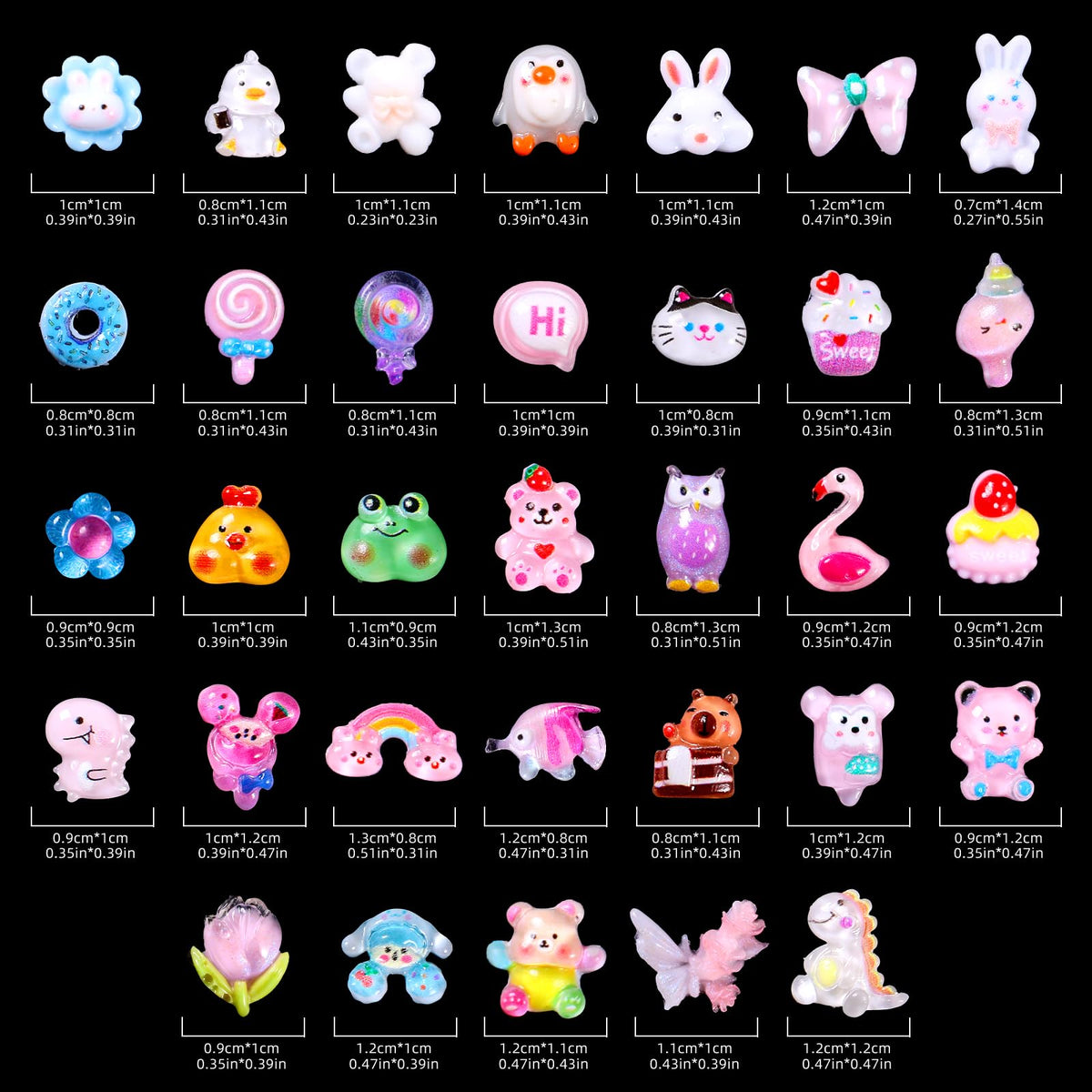 Cute 3D Nail Charms Dolphin Pineapple Food Panda Dinosaur Snail Cartoon Mix Jewelry Charms for Nail Art Design DIY Crafts Accessories Decorations (180)