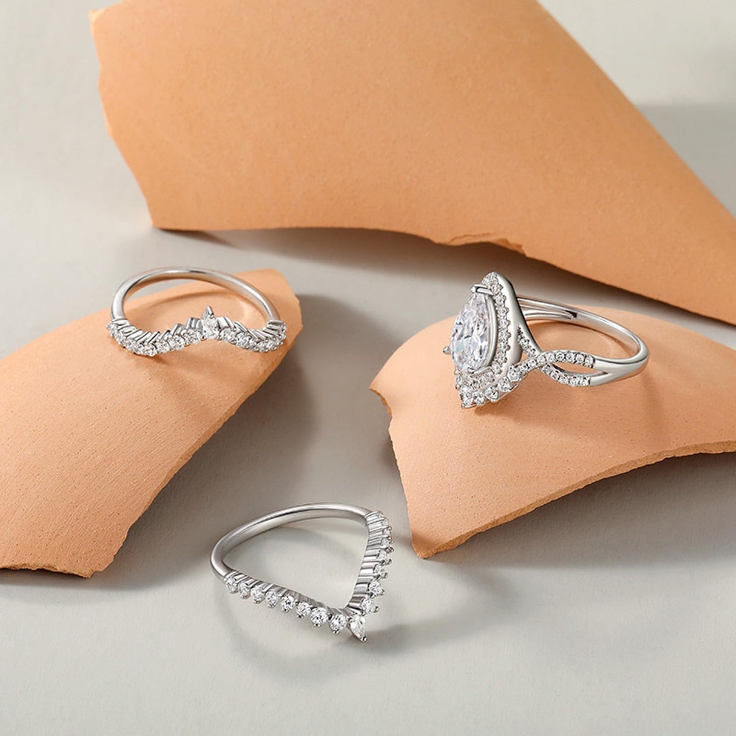 Jeulia 2PCS Interchangeable Engagement Ring Set for Women; 925 Sterling Silver Marquise/Pear Cut Wedding Ring Set Romantic Anniversary Christmas Bridal Set with Jewelry Gift Box (Pear Cut, 7.5)