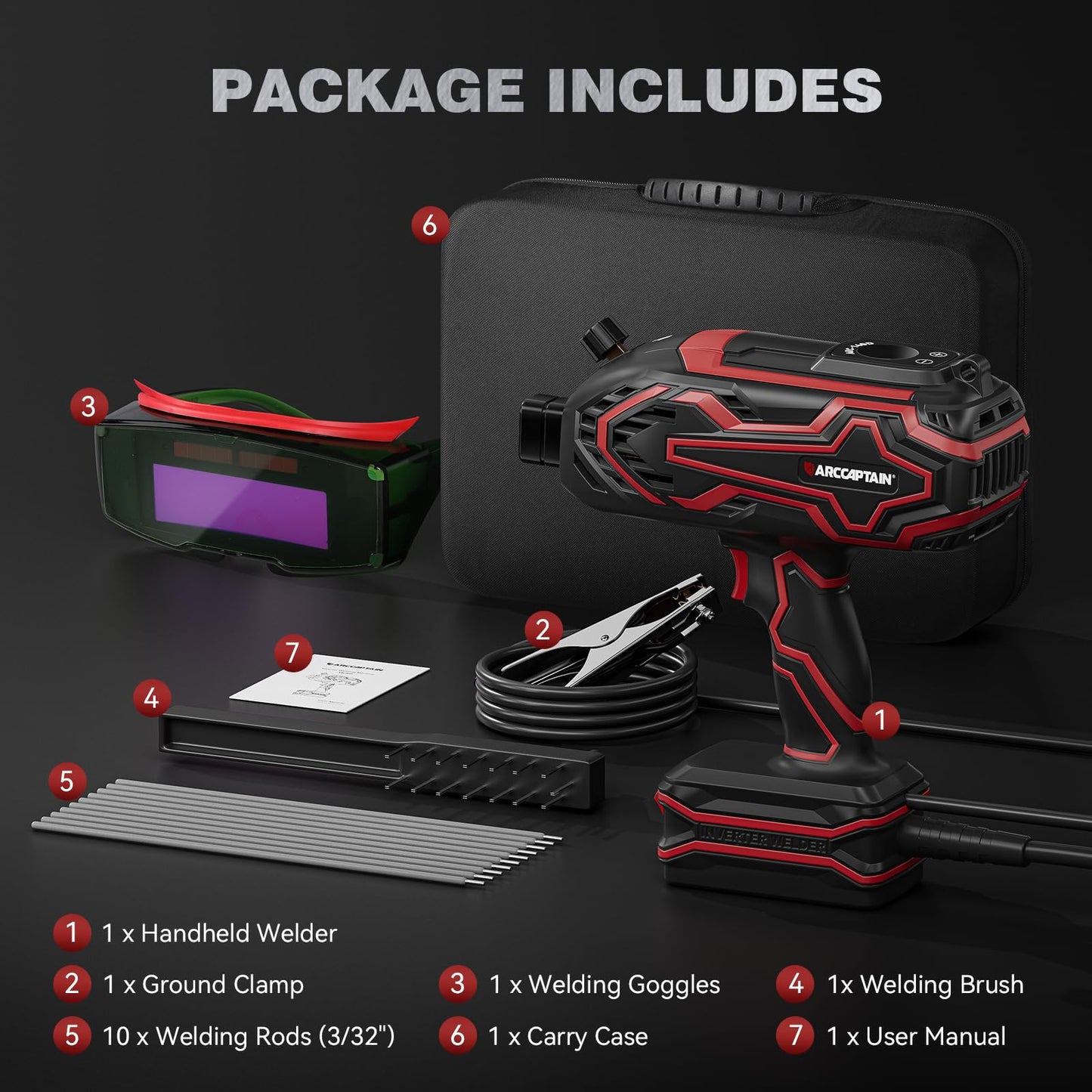 ARCCAPTAIN 140A Handheld Welder, [LED Display] Portable Welding Machine 110V with Hot Start, Arc force and Anti-Stick, IGBT Portable ARC Welder with Auto Darkening Goggles for 1/16"-1/8" Welding Rods