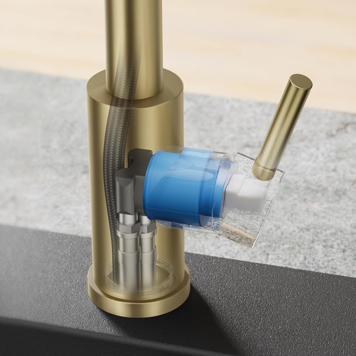VIDEC Smart Kitchen Faucet, 3 Modes Pull Down Sprayer, LED Temperature Control, Ceramic Valve,360-Degree Rotation,1 or 3 Hole Deck Plate, Double Spout. 10-Year Warranty.(Brushed Gold, KW-21CG)