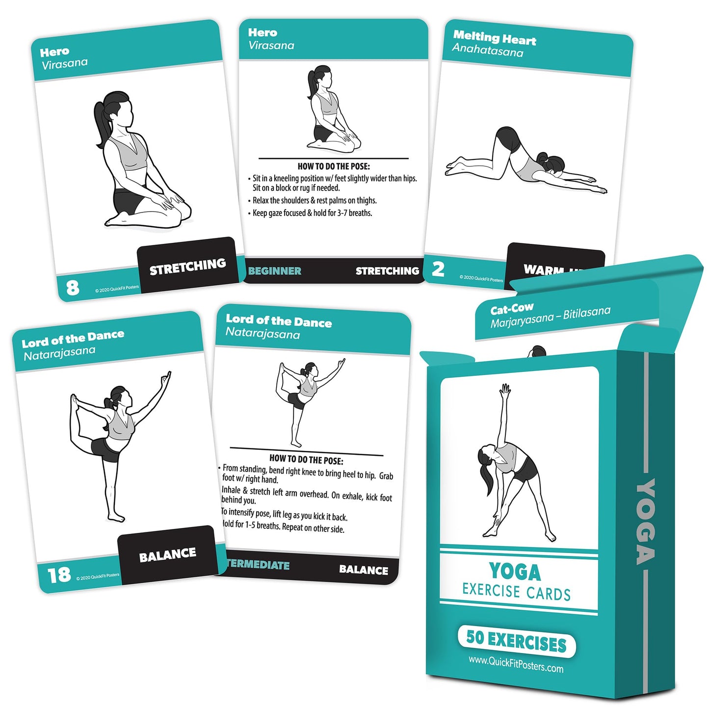Palace Learning Yoga Pose Exercise Cards - Yoga Positions and Workout Fitness Cards with Over 50 Poses - 2.5" x 3.5"""