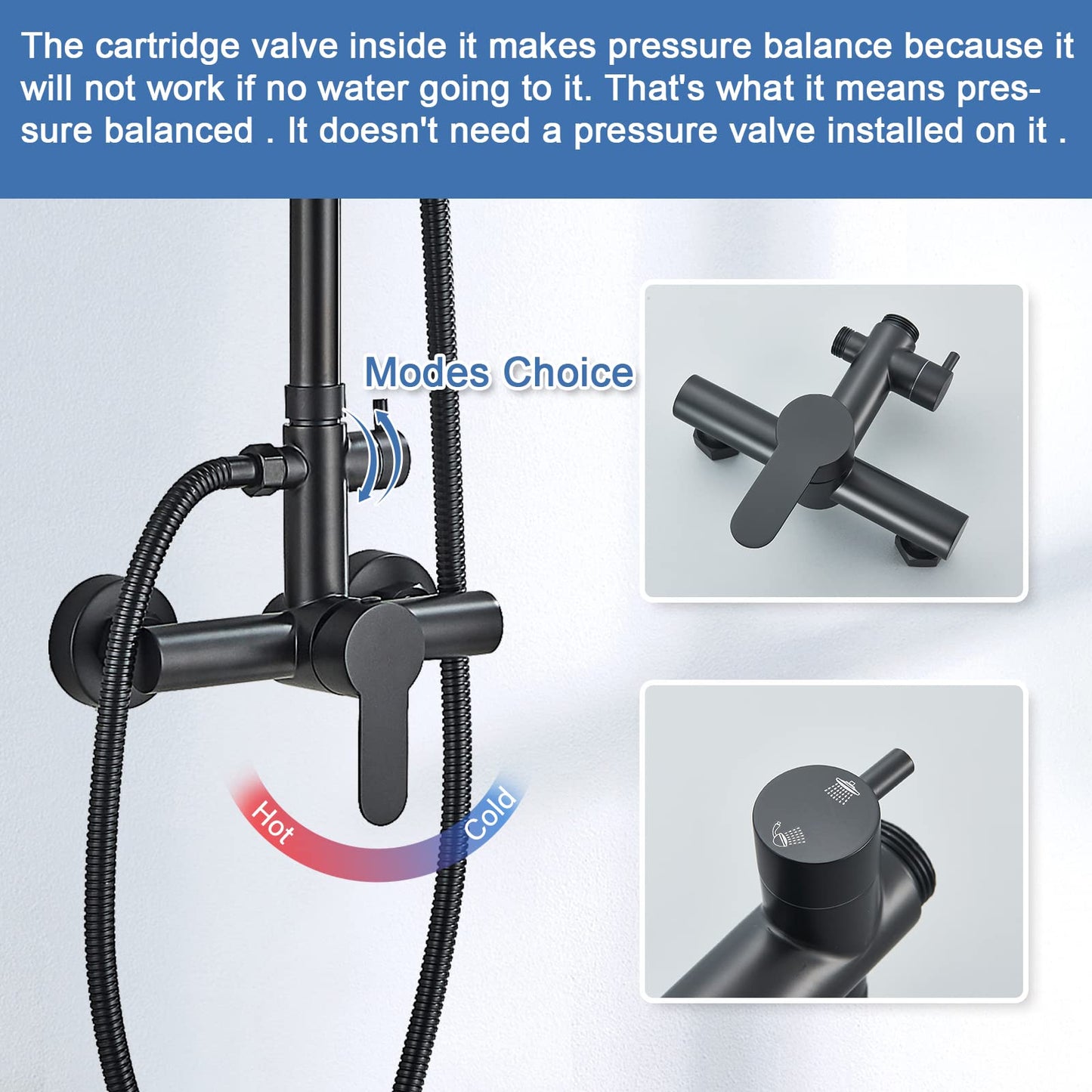 MOSSON Shower System Matte Black Outdoor Shower Fixtures with 8" Rain Shower Head Handheld Sprayer Single Handle 304 Stainless Steel Wall Mounted Shower Shower Faucet Combo for Bathroom or Backyard