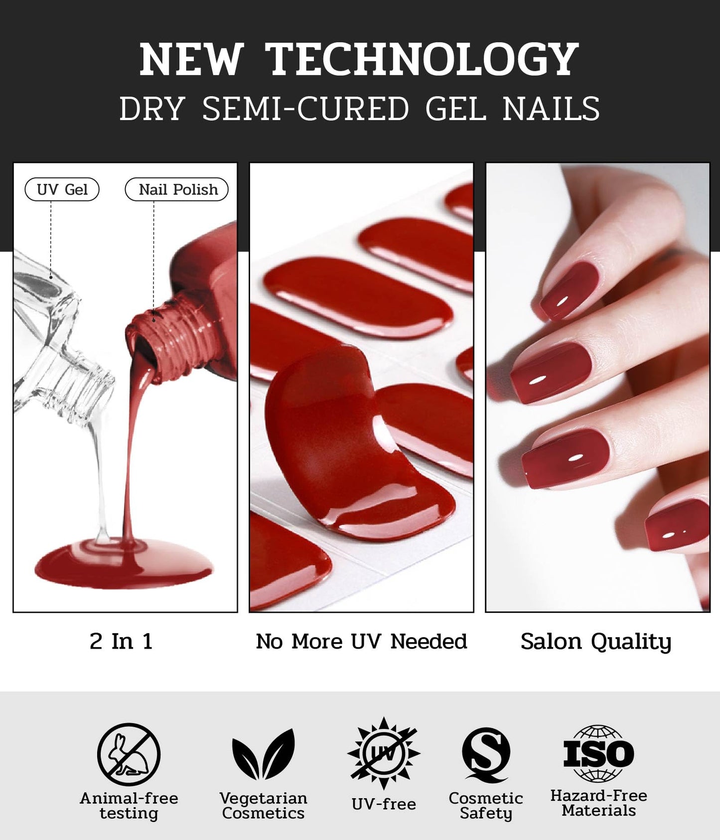 ruyeefam Nail Polish Strips (No UV Lamp Needed) - 22 Pcs Salon Quality Gel Nail Stickers - Long Lasting Wraps (Gummy Watermelon Ring Red)