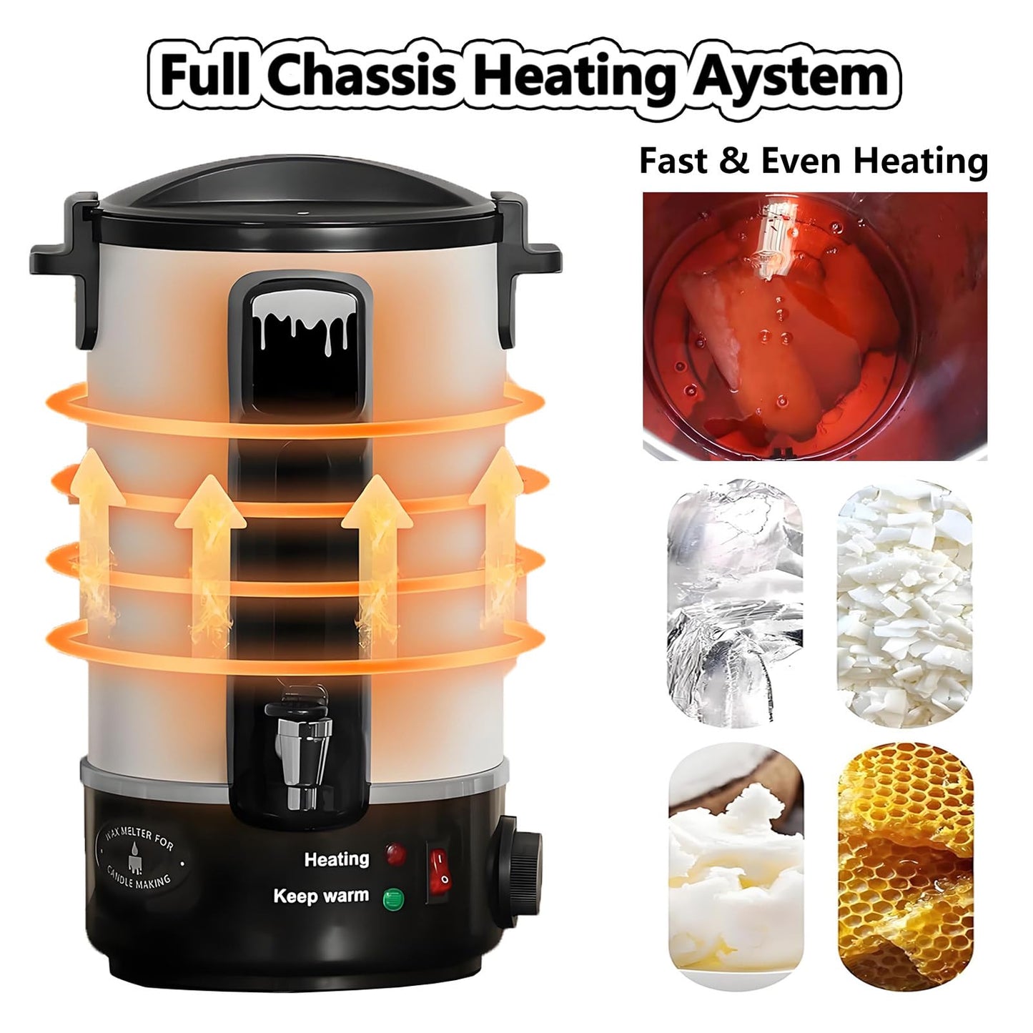 EpyGnom Wax Melting Machine for Candle Making Wax Melter Pot with Digital Thermometer 86℉-212℉ Temp Control Professional Electric Stainless Paraffin Wax Heater Soy Wax Melting Tank 8L