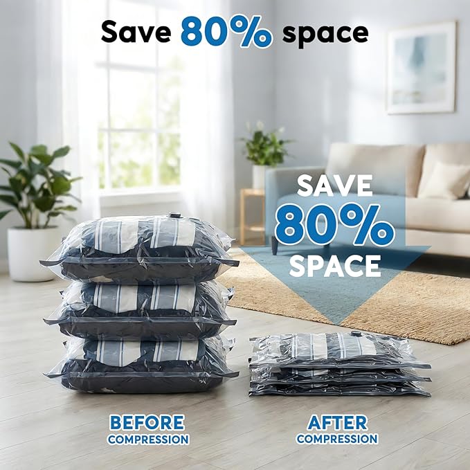 Mapambo Travel Vacuum Bags with -60000Pa LED Electric Pump, 9 Pack Vacuum Seal Bags for Clothing Travel in 3 Combo sizes, Space Saver Vacuum Storage Bags, Saving up to 80% of Space (9 Combo)