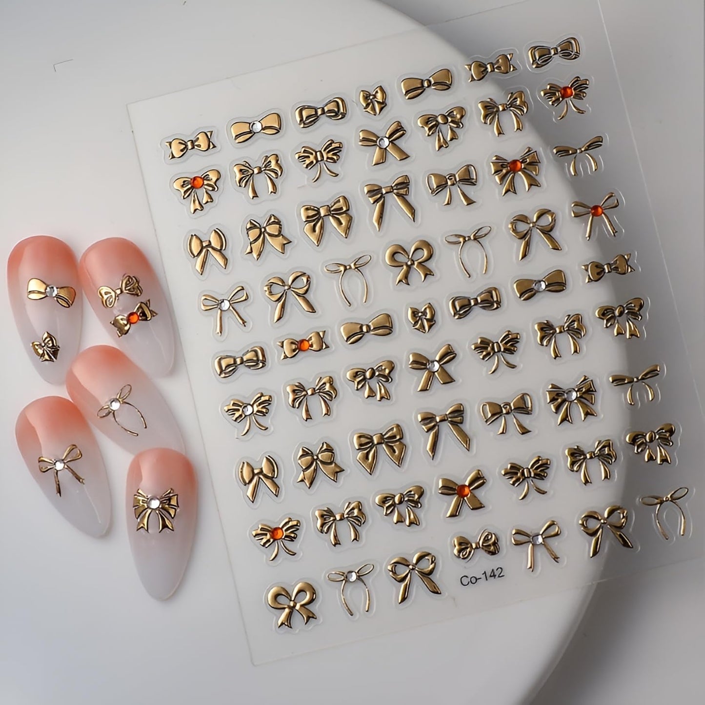 Gold Nail Stickers Gold Bow Nail Stickers for Nail Art 5D Self-Adhesive Nail Decals with Rhinestones Design Bow Nails Art Supplies Decoration Accessories for Women and Girls
