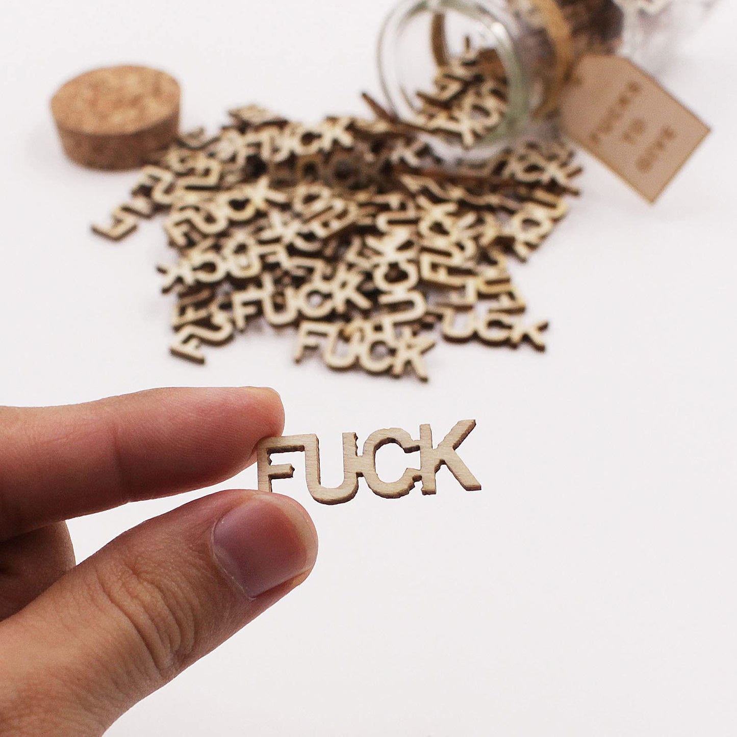 KUMLENMO fuck jar（5oz） Gift Jar,Fucks to Give,Fuck Wooden Cutout Letter Piece Bad Mood Vent Spoof Birthday Day,Holiday, Thanksgiving Christmas Gifts to Friend,Gag Funny Gift