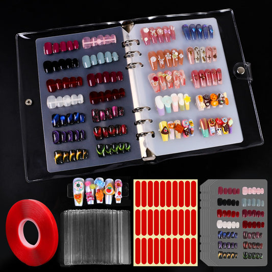 Major Dijit Large Clear Press on Nails Storage Box Nail Storage Case with 2 Style Adhesive Double Sided Tape and Nail Display Sticks for Nail Display Organizer Nail Salon Supplies