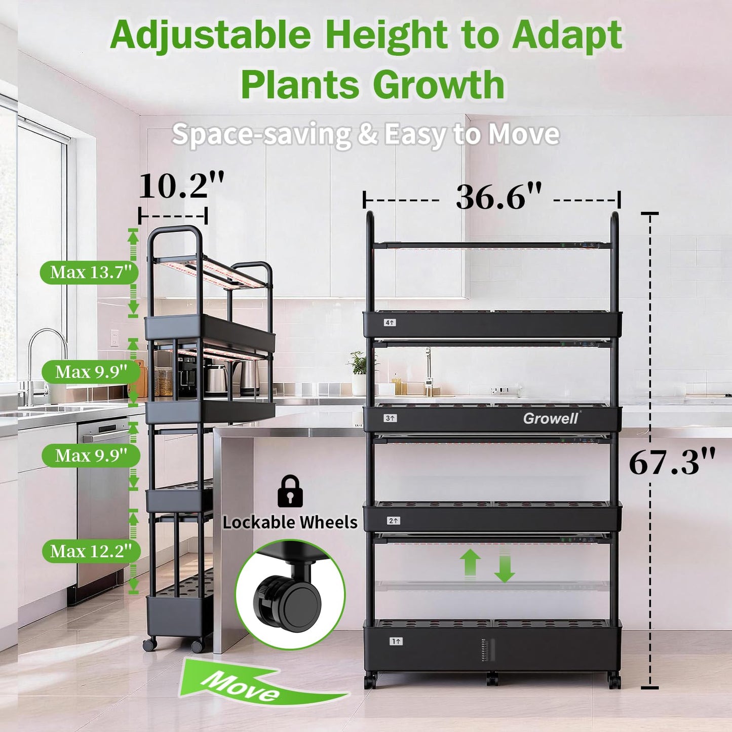 Growell Large Hydroponics Growing System Kit, 120 Pods Vertical Indoor Herb Garden Kit with 2 Light Modes & Auto Circulating Water System, 48L Movable Indoor Gardening System for Herb Vegetable Fruit