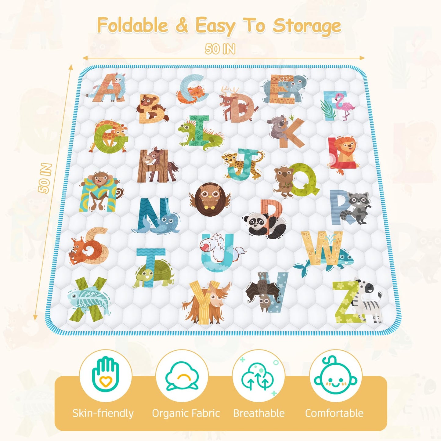 Baby Play Mat for Floor Playpen - 50" X 50" Playpen Mat,Thick One-Piece Crawling, Odorless Floor Mat, Non-Slip Cushioned Baby Playmat for Infants,Babies,Toddlers. Foldable and Machine Washable
