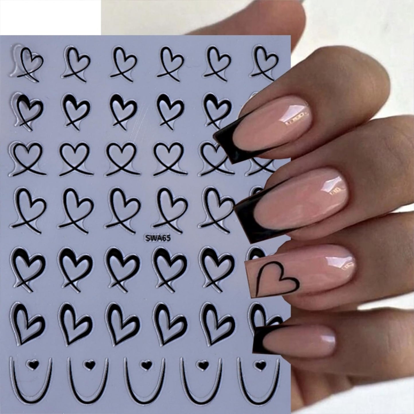 8 Sheets Valentine's Day Nail Stickers for Nail Art 3D Self Adhesive Heart Nail Art Stickers Black White Pink Valentine's Day Nail Decals Heart Nail Design Valentine Nail Art Supplies for Women