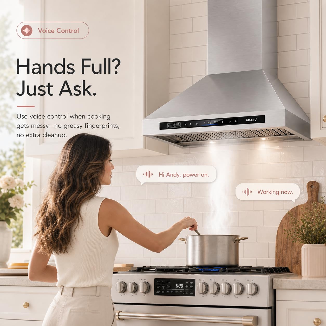 30 Inch Wall Mount Range Hood,900 CFM Kitchen Vent Hood,Kitchen Chimney Vent Stainless Steel with Voice Control/Gesture Sensing/Touch Control Switch Panel, 2 Pcs Adjustable Lights