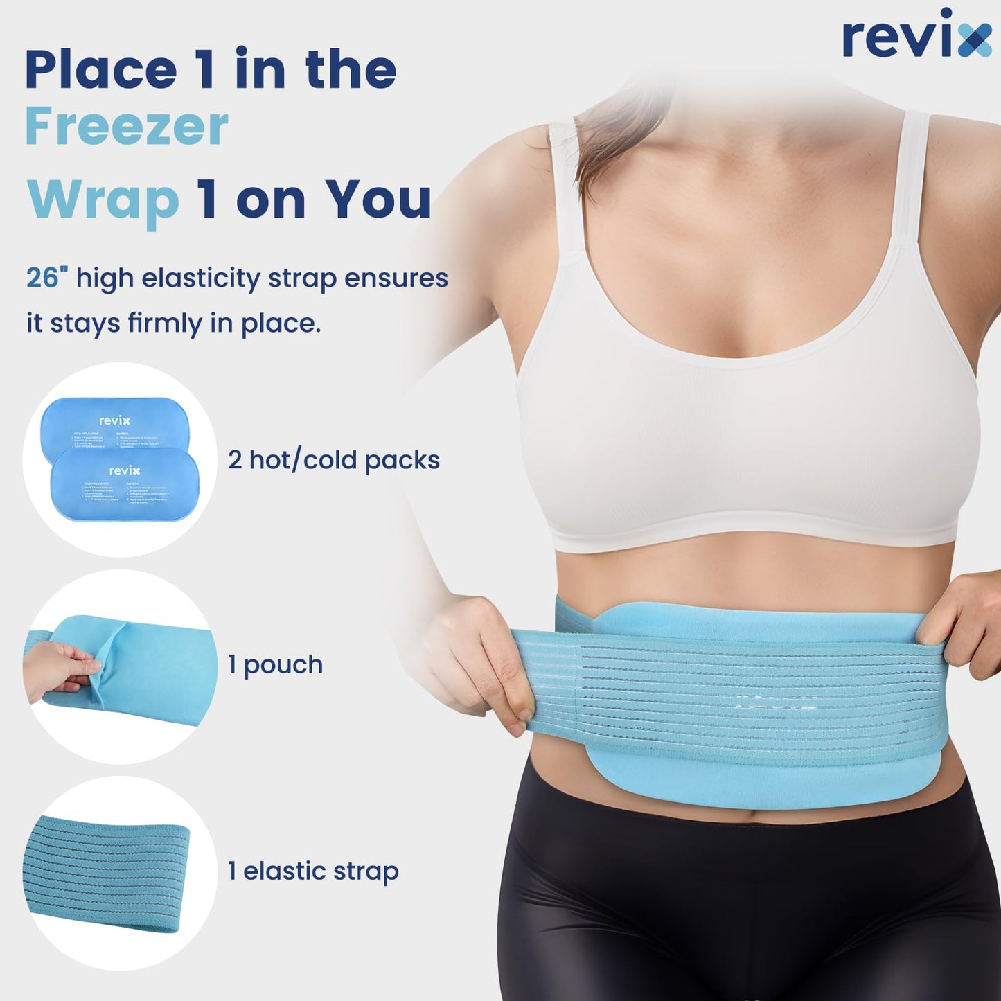 REVIX Ice Packs for Injuries Reusable, 2 Packs Hot and Cold Pack with Adjustable Strap, Flexible Ice Wraps for Joints and Muscle, Rotator Cuff, Back, Knee Discomfort Relief (10" x 5"" Blue)"