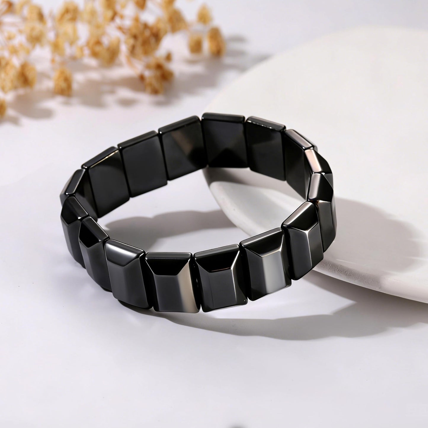 DONYUDE Fathers Day Dad Bracelet Gifts from Daughter Son Hematite Bracelet Men Black Square Crystal Bracelets Dad Birthday Inspirational Gifts for Father Papa Daddy