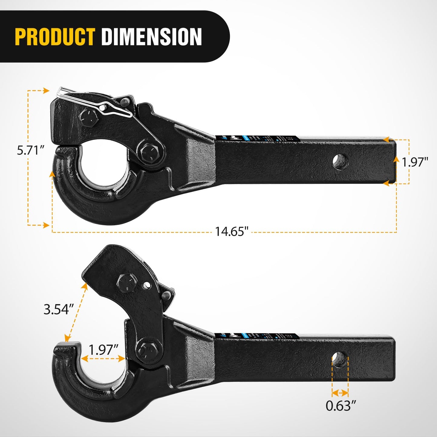 Nilight 10-TON Pintle Hitch for 2-Inch Receiver Hook Military Receiver 20000LBS,Fits 2-1/2 in Lunette Ring, Gloss Black Powder Coat