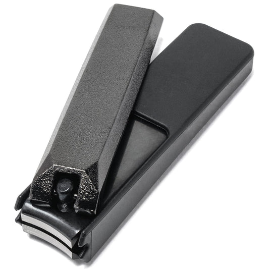 Wablade Japanese Nail Clippers, 2.8 Inch, Made in Seki Japan, Curved Carbon Steel Blade, Built-in Catcher & Nail File, Clean Controlled Trimming for Fingernails & Toenails (Black)
