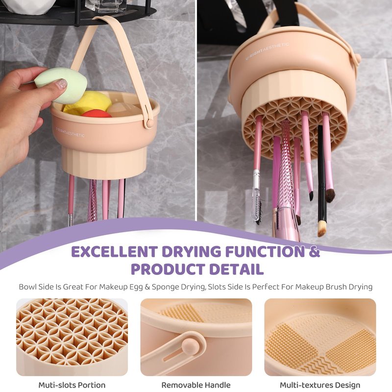 GOLIKEE Makeup Brush Cleaner Mat 3 in 1 Silicone Makeup Brush Cleaner Bowl Cosmetic Brushes Cleaning Tool Organizer for Storage and Air Drying (Purple)