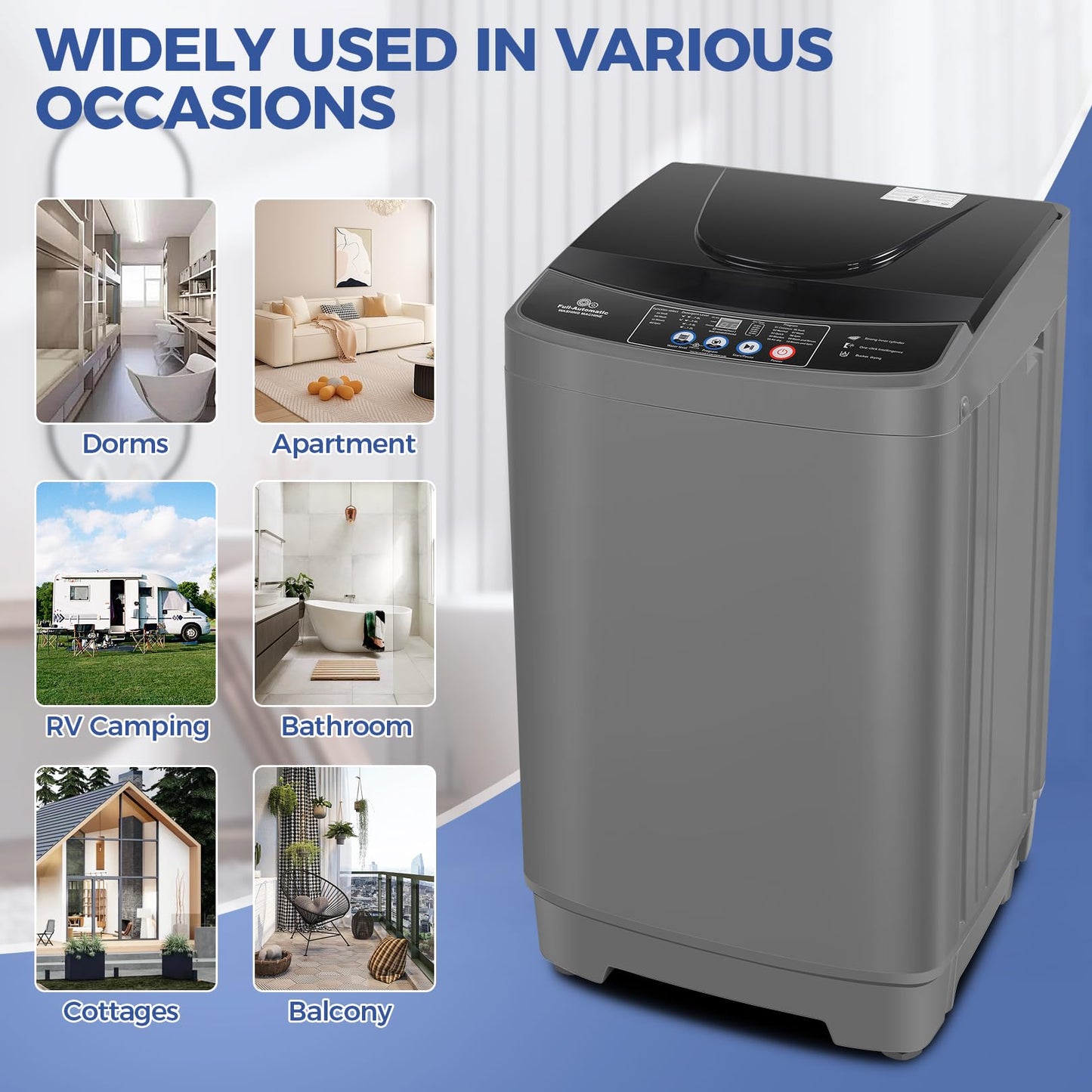 Nictemaw Portable Washing Machine, 20Lbs Capacity Full-Automatic Portable Washer Machine, 2.8Cu.ft Washer and Dryer Combo with Drain Pump, 10 Programs & 8 Water Levels for Apartment, Dorms, RV