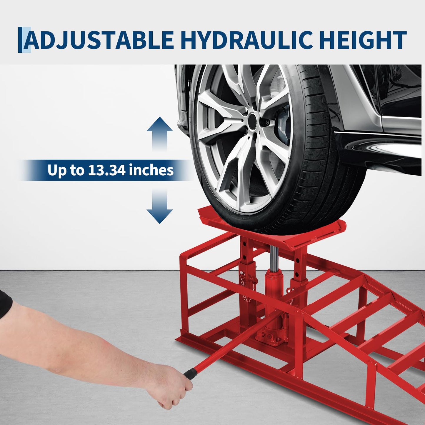 2 Pack Hydraulic Car Ramps for Oil Changes, 5 Ton/11000 LB Heavy Duty Car Lift Ramp, Adjustable Lift Height 9.4" to 13.34", Low Profile Design, for Home and Garage Auto Repair