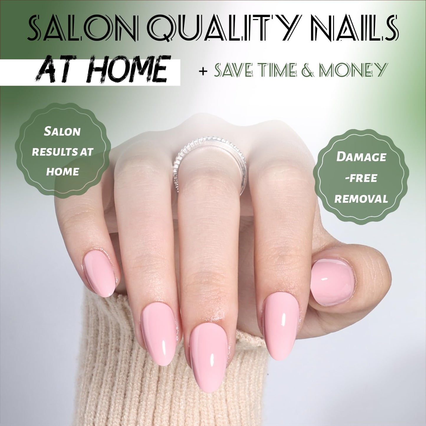 SEEWEE Pink Press On Nails Almond - Short Almond Nude Fake Nails with Nail Glue, Nude Press On Nails Reusable Stick On Nails in 16 Sizes 32 Nail Kit for Women & Girls | Salon Quality
