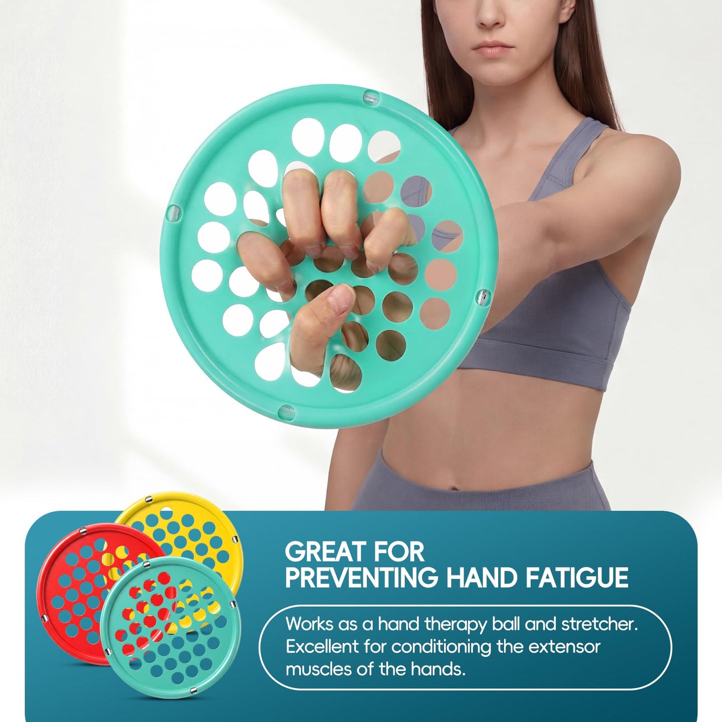 Finger Exerciser, Hand Exercise Webs for Physical Therapy, Hand Grip Strengthener, Grip Strength Trainer, Portable Size, Latex Free, 7" Diameter (Green-Heavy)"