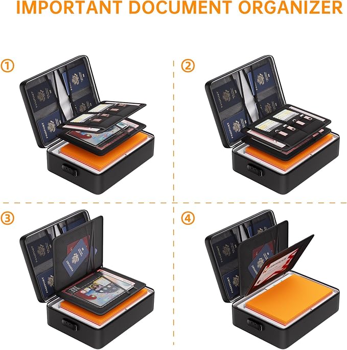 DocSafe 5200°F Document Organizer with Lock, Upgraded Heat Insulated Fireproof＆Water-Resistant Box 8 Layers File Organizer, Portable Home Travel Safe Storage for Important Documents and More
