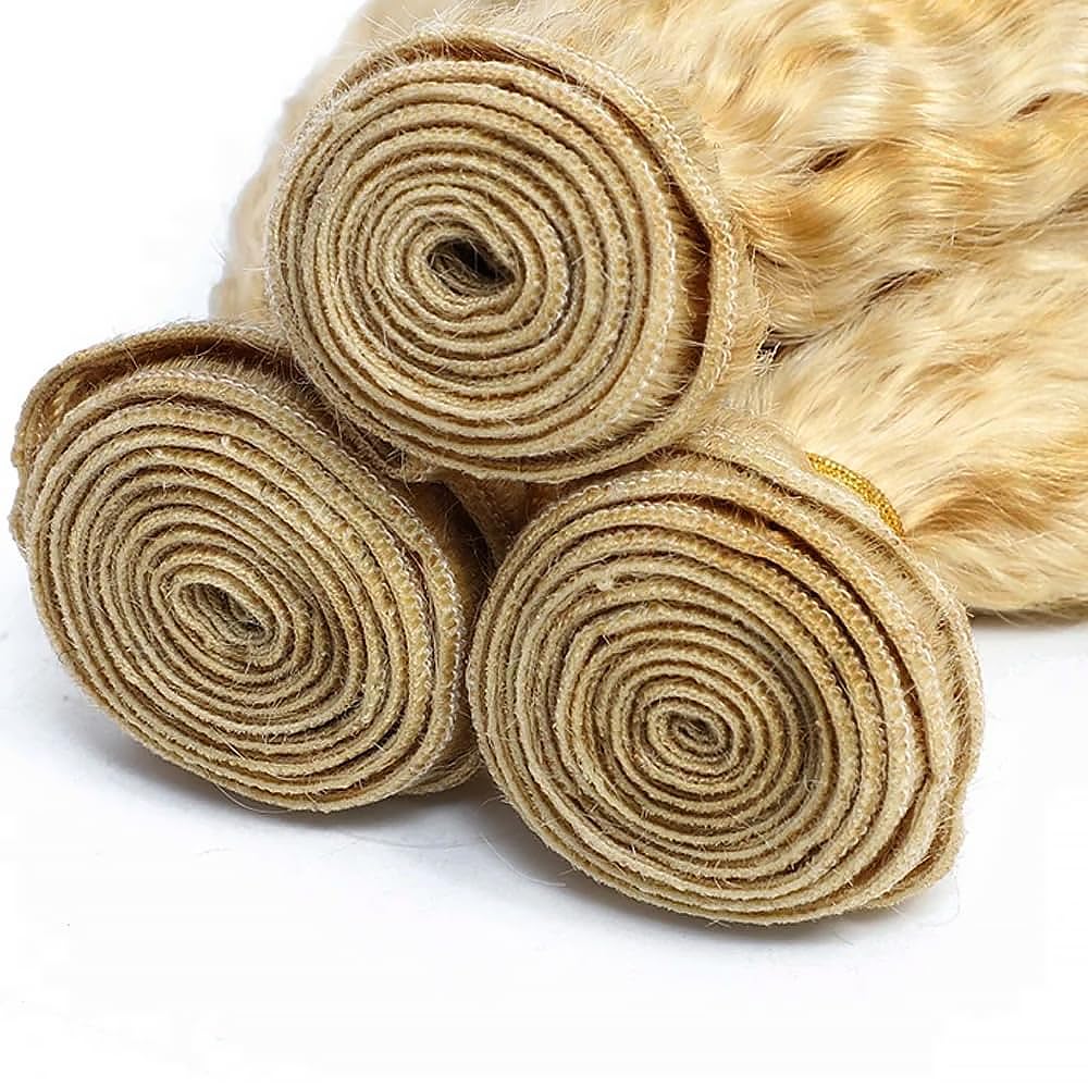 Honey Blonde Human Hair Bundles 14 16 18 Inch Yaki Straight Wave Bundles Human Hair Unprocessed Native Virgin Hair 100/PC 3 Extensions #27 Blonde Color Wet and Wavy Human Hair Extensions for Women