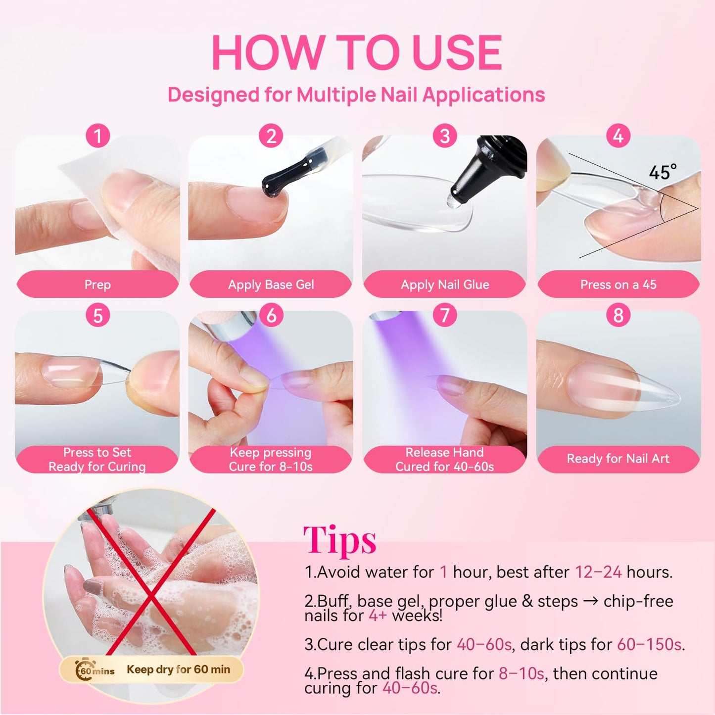 Krofaue 2-in-1 Kids Nail Art Kit, 80g UV Curing Solid Nail Glue Gel + 240PCS Extra Short Almond Soft Gel Nail Tips, 12 Sizes Clear Full Well Fake Nails Manicure Set for 9-12 Years Old Girls Home DIY &